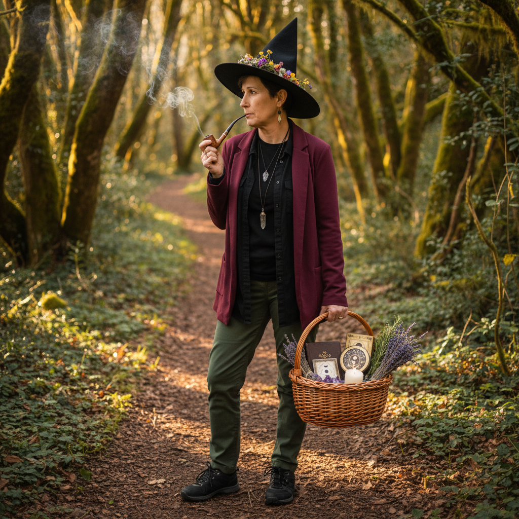 The Wandering Witch founder with burgundy blazer and crystals